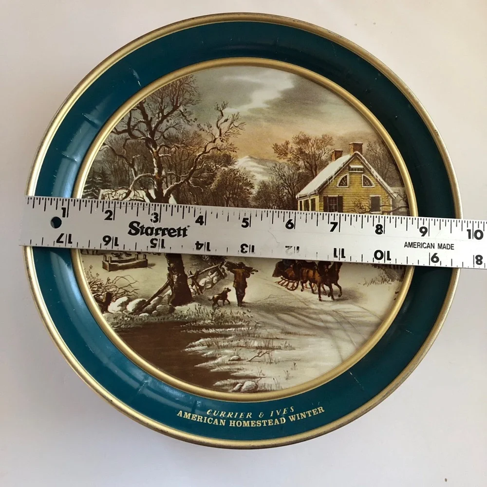 Currier & Ives 'American Homestead Winter' Decorative tin - Teal & Gold